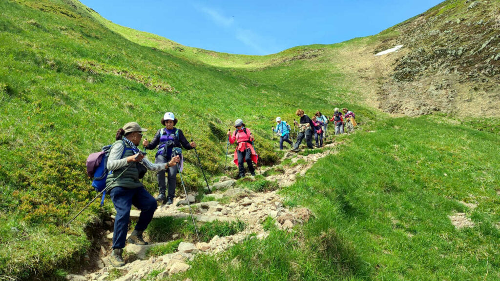 Randonnée guidée par Cédric Baradel, accompagnateur en montagne, dans le massif vosgien. Descente du couloir du Falimont depuis le Hohneck pour arriver dans la Réserve Naturelle Nationale du Frankenthal-Missheimle.